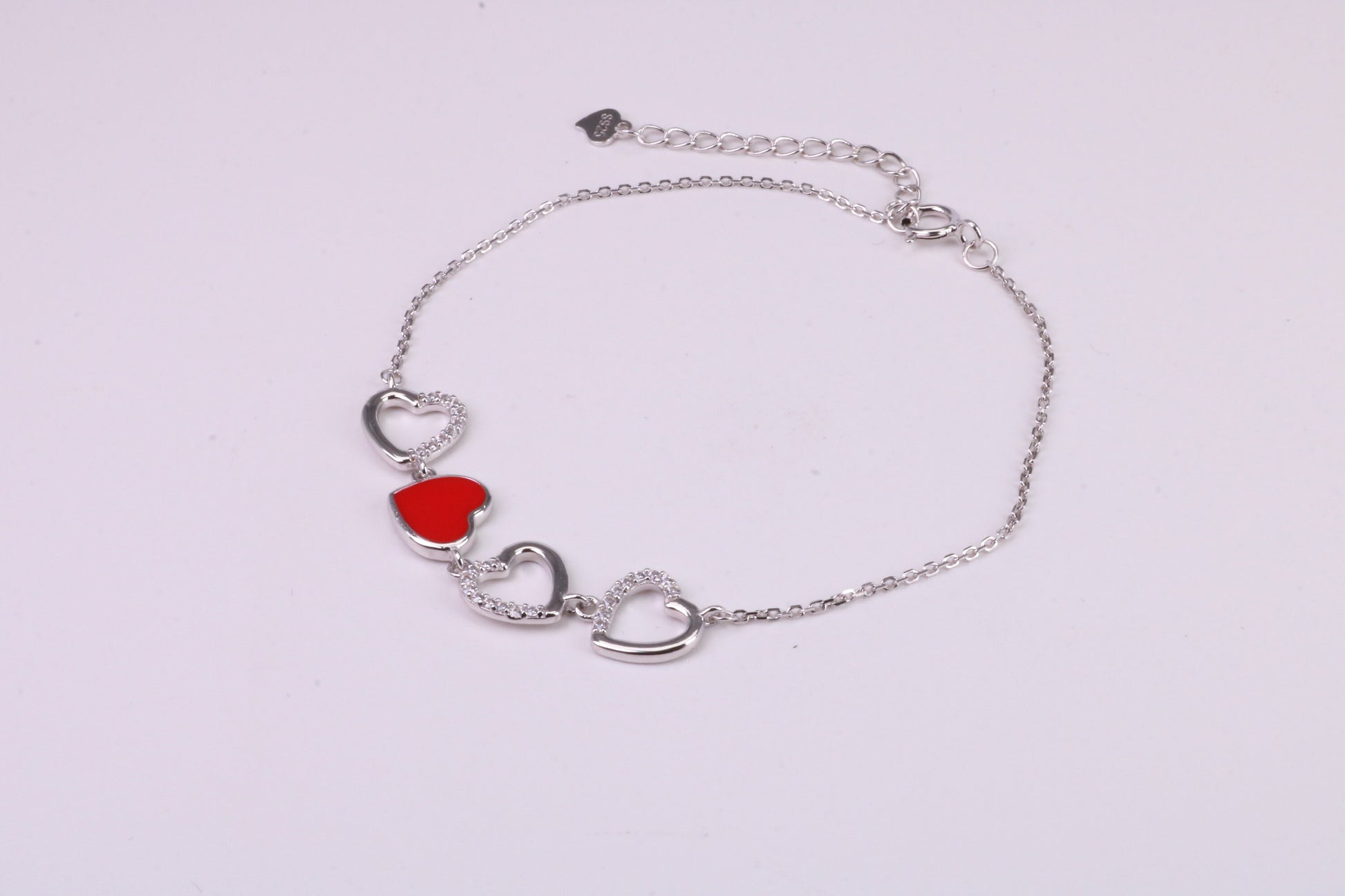 Love Hearts Bracelet with Length Adjustable Chain, Made from solid Sterling Silver