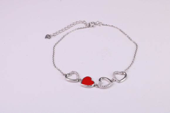Love Hearts Bracelet with Length Adjustable Chain, Made from solid Sterling Silver