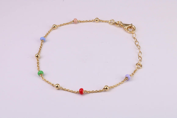 Dainty Rainbow Bracelet, With Length Adjustable Chain, Made from solid Sterling Silver and Further 18ct Yellow Gold Plated
