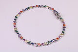 Rainbow Colour Cubic Zirconia Set Bracelet, 7.50 inch Length, Made from solid Sterling Silver