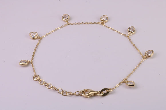 Dainty Love Hearts Bracelet, With Length Adjustable Chain, Made from solid Sterling Silver and Further 18ct Yellow Gold Plated